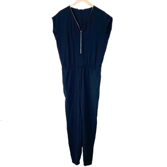 Vince Zip Front Jumpsuit in Black, Drawstring Waist - Picture 3 of 8